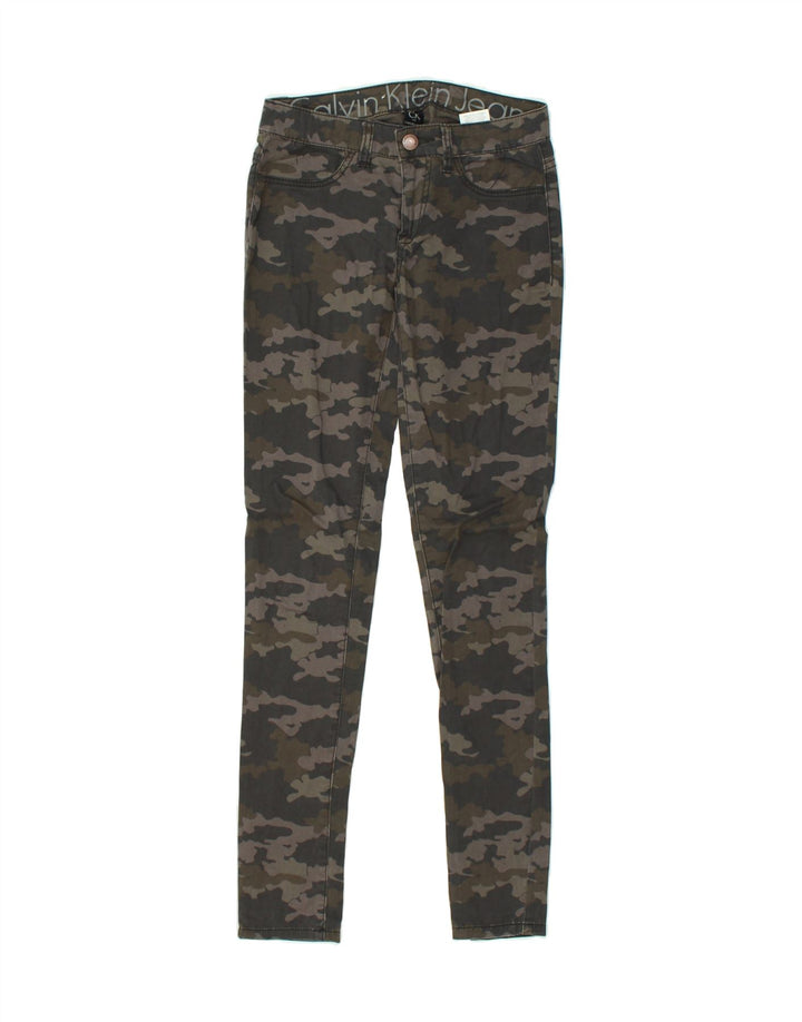 CALVIN KLEIN JEANS Womens Skinny Casual Trousers W25 L30  Grey Camouflage | Vintage Calvin Klein Jeans | Thrift | Second-Hand Calvin Klein Jeans | Used Clothing | Messina Hembry 