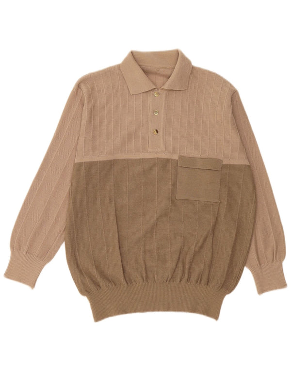 Vintage ανδρικό πουλόβερ με λαιμόκοψη IT 54 XL μπεζ χρώματος μαλλί