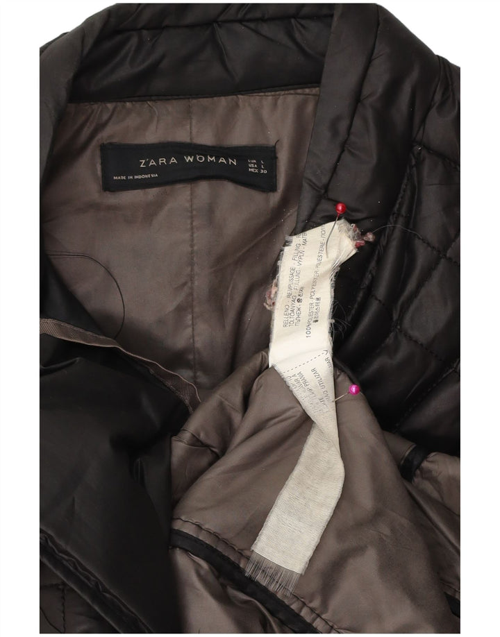 Zara Γυναικείο καπιτονέ παλτό UK 16 Large Μαύρο Πολυεστέρας