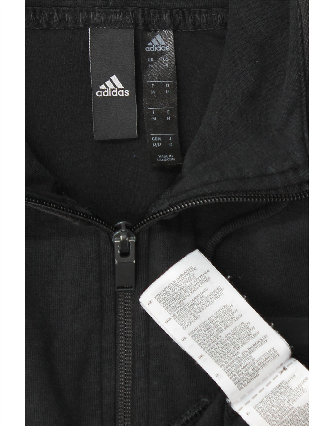Ανδρικό πουλόβερ με κουκούλα με φερμουάρ Adidas, μεσαίο μαύρο βαμβακερό