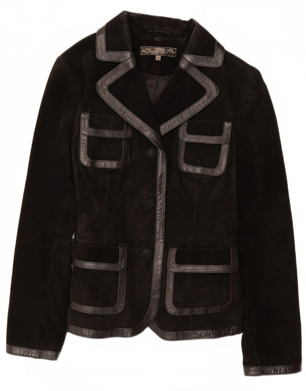 VINTAGE Γυναικείο Suede Jacket UK 12 Medium Black Leather