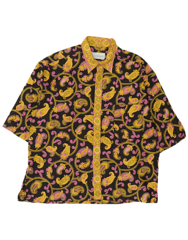 Vintage ανδρικό κοντομάνικο πουκάμισο XL μαύρο Paisley βαμβακερό