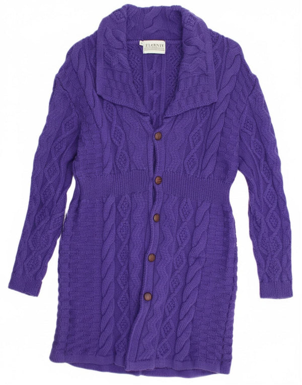 Blarney Γυναικείο πουλόβερ Longline Cardigan UK 14 Μεγάλο Μωβ Μαλλί Merino