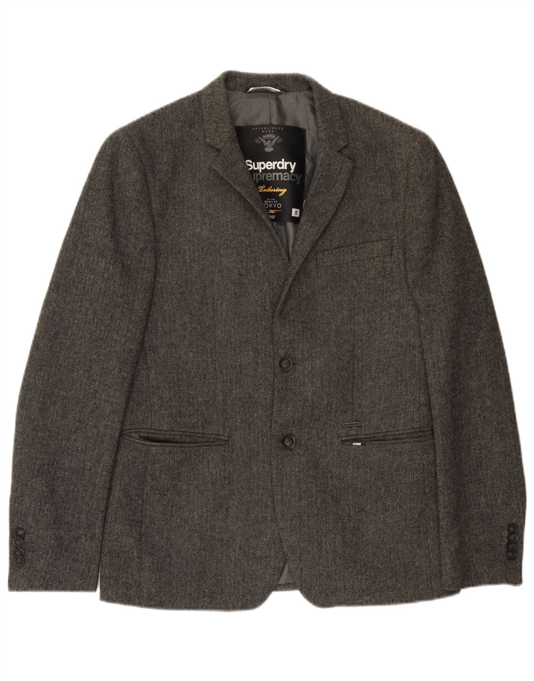 Superdry Ανδρικό σακάκι σακάκι με 2 κουμπιά UK 38 Medium Grey Ψαροκόκκαλο