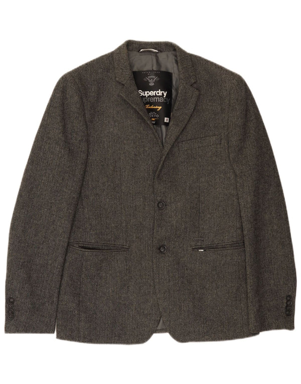 Superdry Ανδρικό σακάκι σακάκι με 2 κουμπιά UK 38 Medium Grey Ψαροκόκκαλο