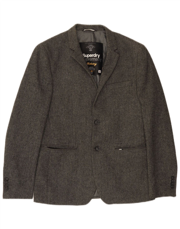 Superdry Ανδρικό σακάκι σακάκι με 2 κουμπιά UK 38 Medium Grey Ψαροκόκκαλο