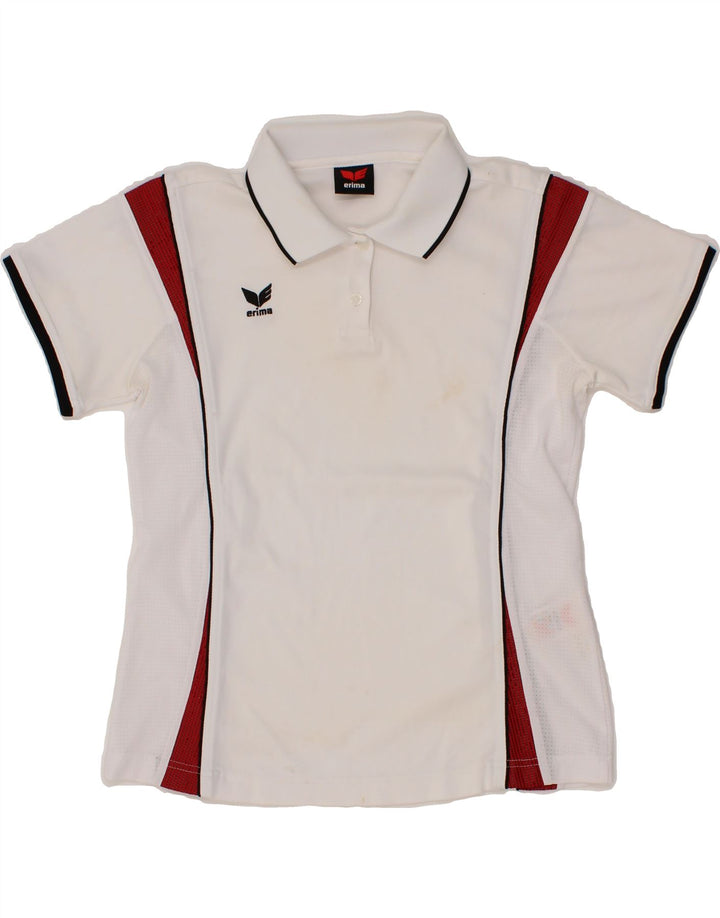 ERIMA Womens Polo Shirt EU 40 Medium White Colourblock Polyester Vintage Erima and Second-Hand Erima from Messina Hembry 