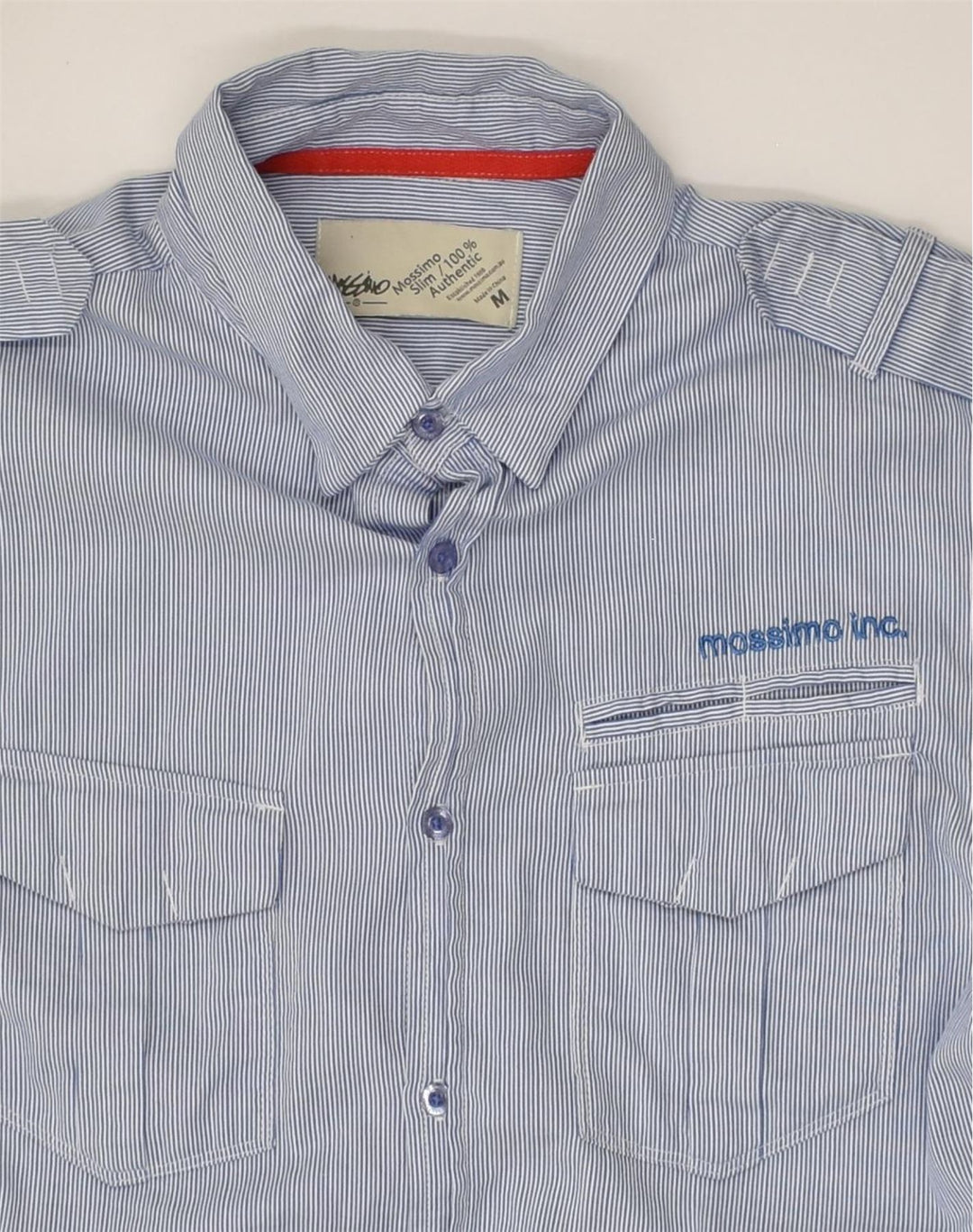MOSSIMO Mens Slim Shirt Medium Blue Pinstripe Cotton | Vintage Mossimo | Thrift | Second-Hand Mossimo | Used Clothing | Messina Hembry 