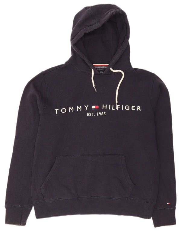 Tommy Hilfiger Womens Graphic Oversized Hoodie Jumper UK 10 Small Navy Blue