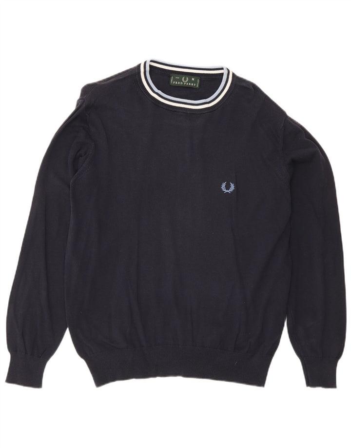 Fred Perry Ανδρικό πουλόβερ με λαιμόκοψη, μεσαίο μπλε ναυτικό βαμβακερό ριγέ