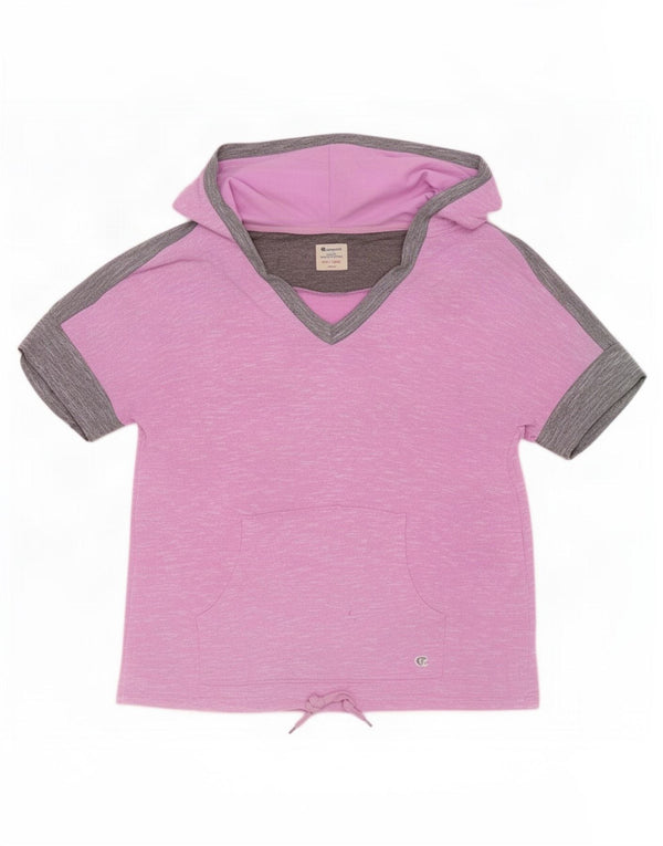 Champion γυναικείο μπλουζάκι με κουκούλα Top 10 Small Pink Colourblock Πολυεστέρας