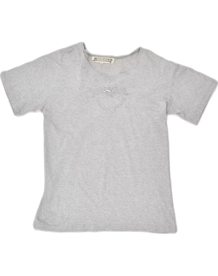 KRIZIA JEANS Womens Graphic T-Shirt Top UK 16 Large Grey Cotton | Vintage | Thrift | Second-Hand | Used Clothing | Messina Hembry 