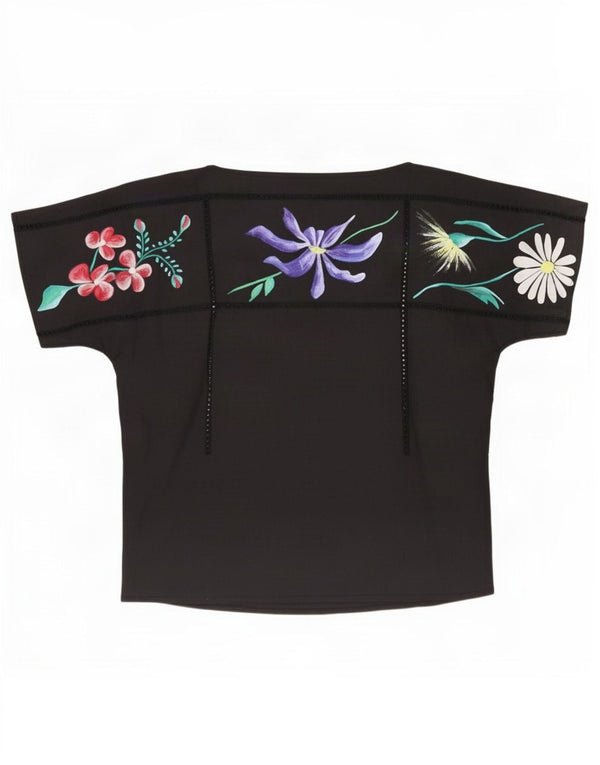 Vintage γυναικεία μπλούζα τοπ UK 12 Medium Black Floral