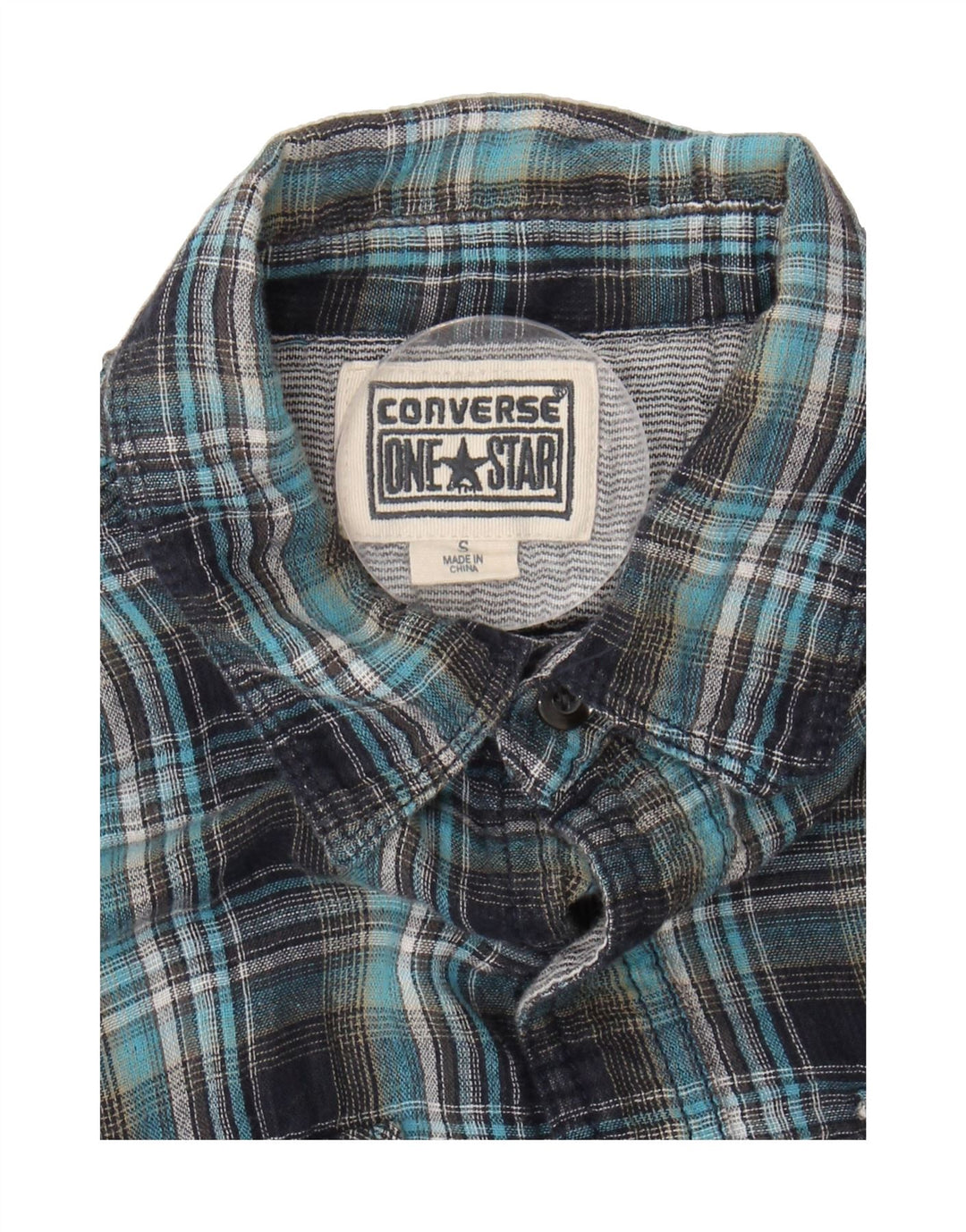 CONVERSE Mens Flannel Shirt Small Blue Check Cotton Vintage Converse and Second-Hand Converse from Messina Hembry 