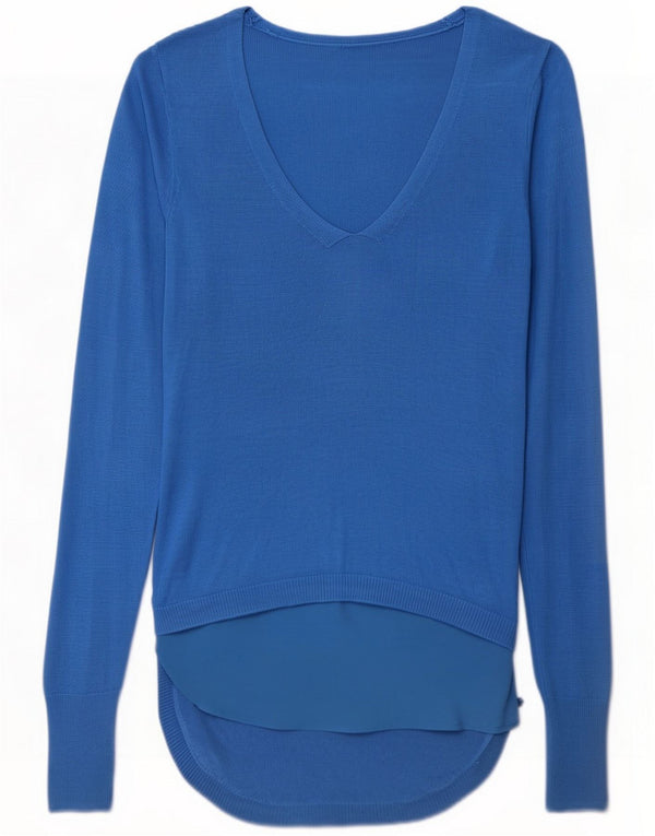 Γυναικείο Oasis Longline V-Neck Jumper πουλόβερ UK 10 Small Blue Viscose