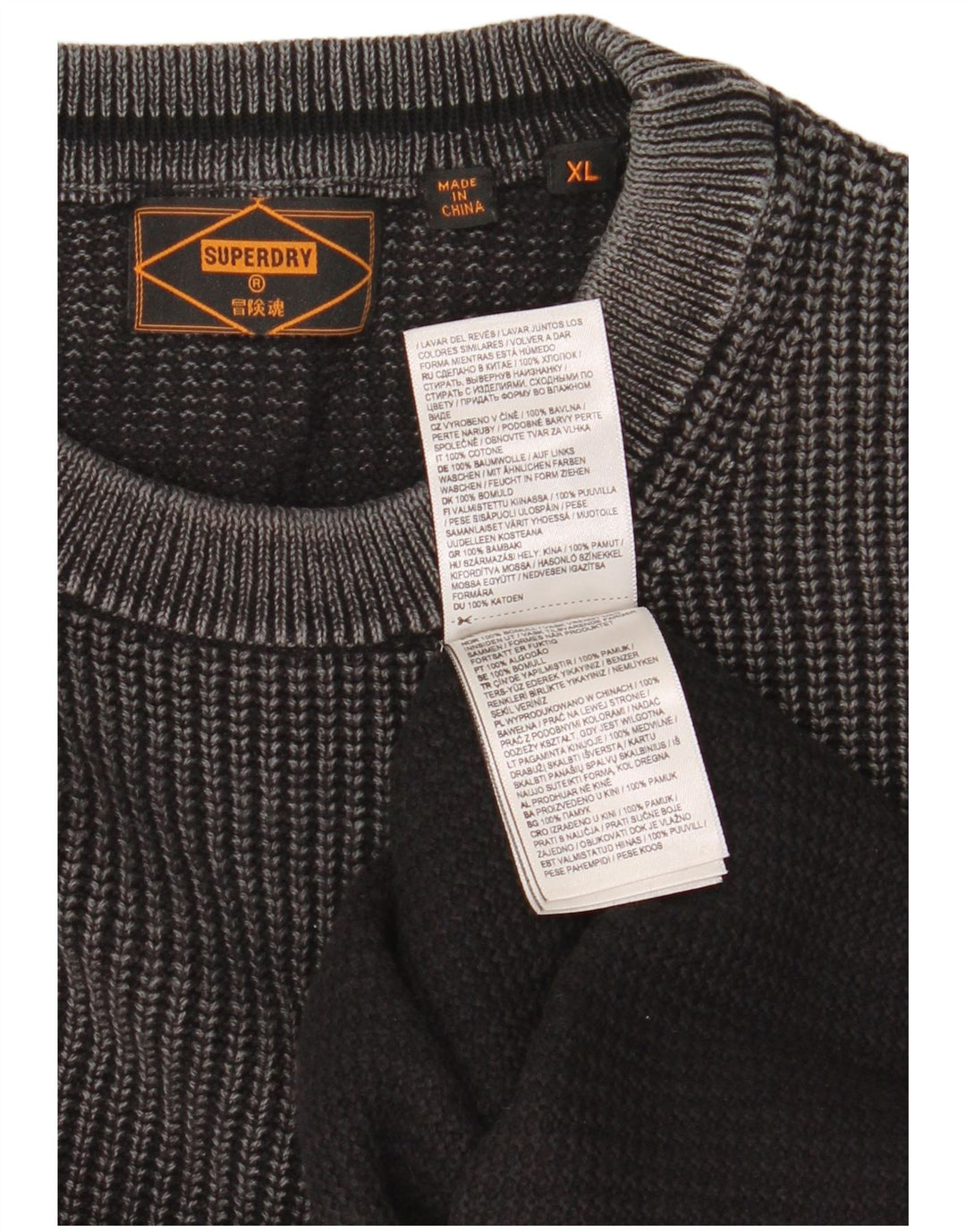 Superdry Ανδρικό πουλόβερ με λαιμόκοψη XL Γκρι βαμβακερό