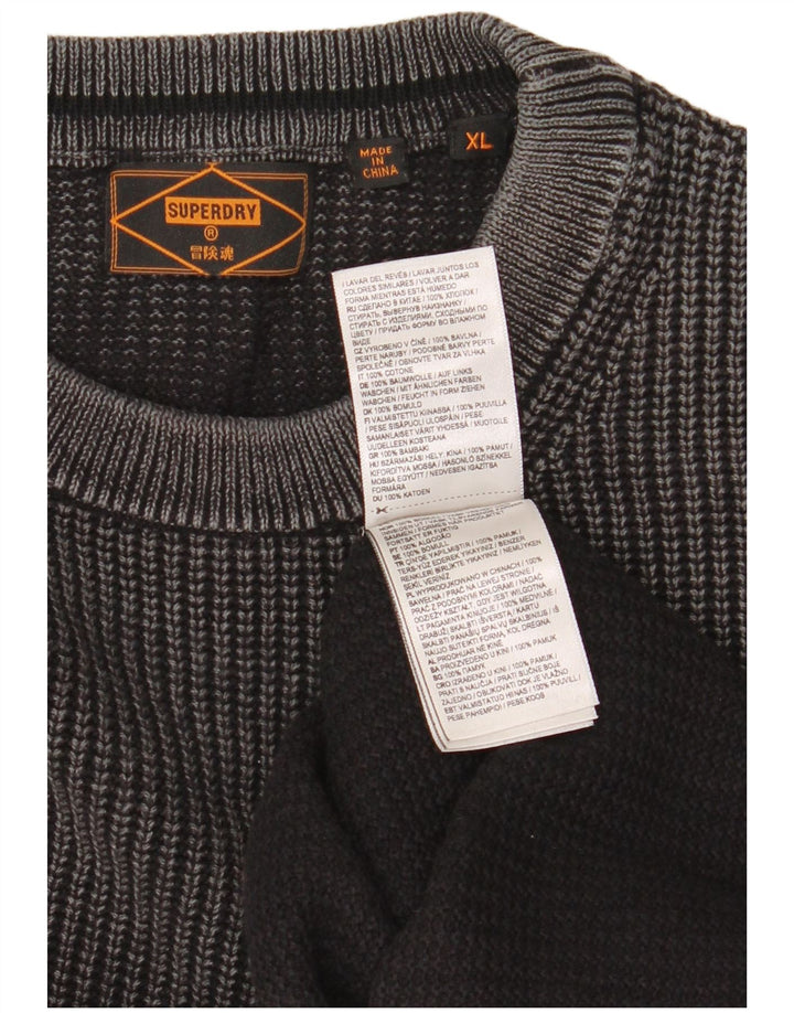 Superdry Ανδρικό πουλόβερ με λαιμόκοψη XL Γκρι βαμβακερό