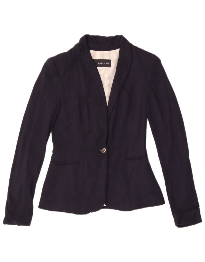 ZARA Γυναικείο σακάκι 1 κουμπιού σακάκι UK 6 XS Navy Blue Viscose