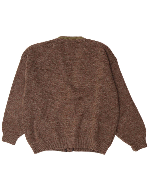 Vintage Mens Cardigan Sweater Large Brown Flecked