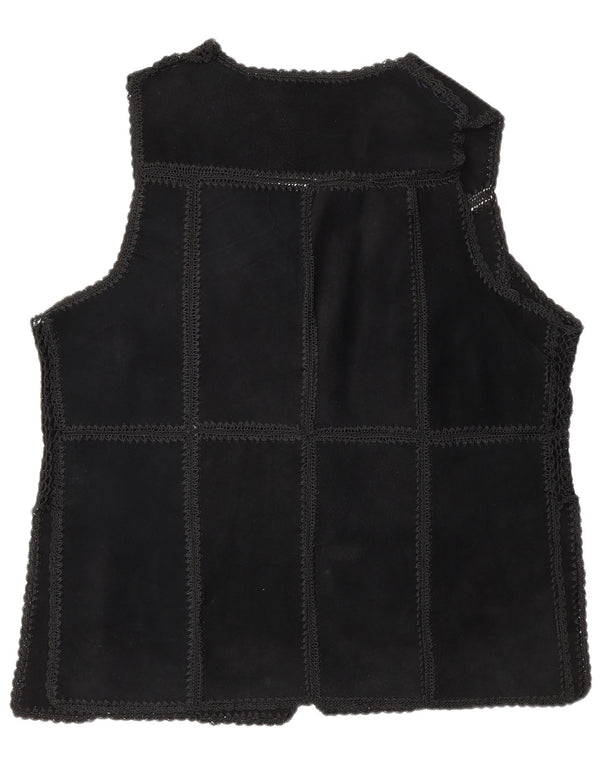 Vintage Γυναικείο Suede Gilet UK 16 Large Black Patchwork