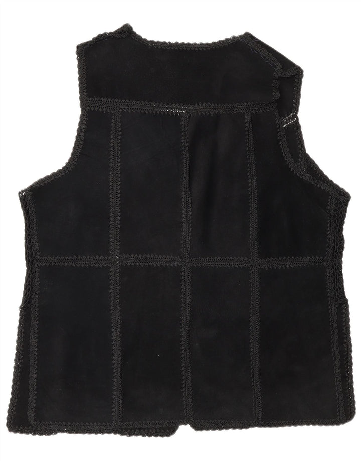 Vintage Γυναικείο Suede Gilet UK 16 Large Black Patchwork