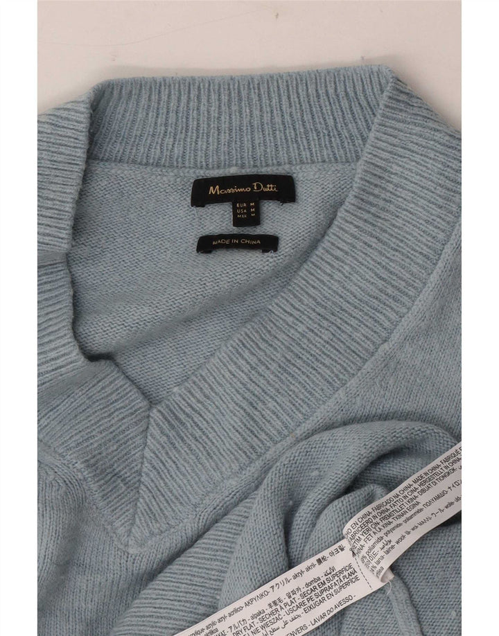 Massimo Dutti Γυναικείο πουλόβερ με λαιμόκοψη με V λαιμόκοψη UK 14 Medium Blue Polyamide