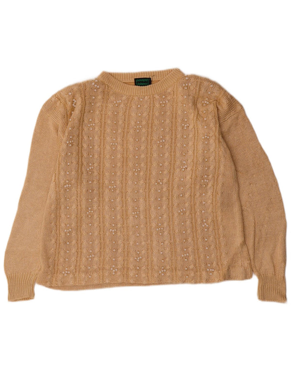 Bluhmod Womens Loose Fit Crew Neck Jumper Sweater UK 16 Large Beige Linen