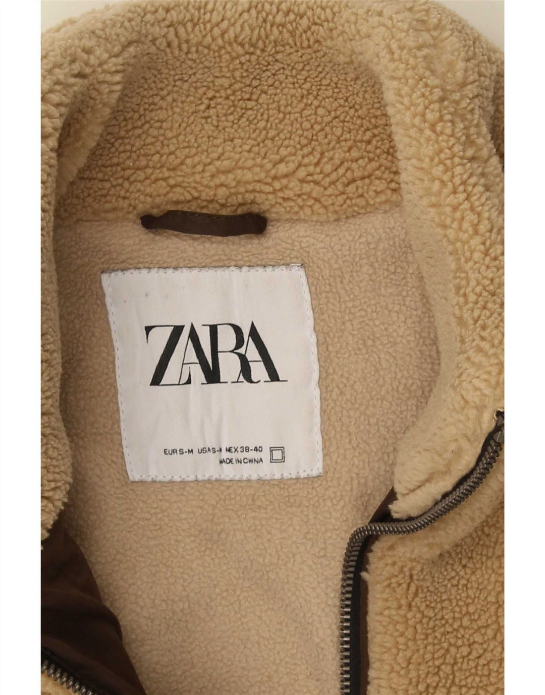 Zara Ανδρικό Fleece Jacket UK 38 Medium Beige Polyester