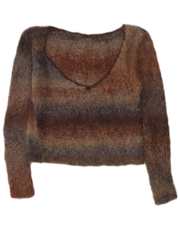 Vintage γυναικείο πουλόβερ με λαιμόκοψη με V λαιμόκοψη UK 14 μεσαία πολύχρωμα ριγέ