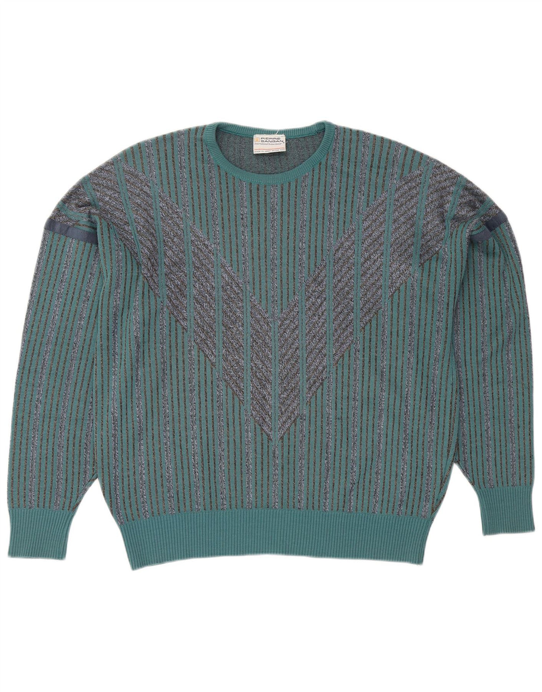 PIERRE SANGAN Ανδρικό πουλόβερ με λαιμόκοψη μεγάλου μπλε ριγέ ακρυλικό