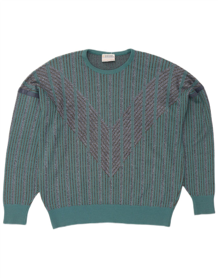 PIERRE SANGAN Ανδρικό πουλόβερ με λαιμόκοψη μεγάλου μπλε ριγέ ακρυλικό