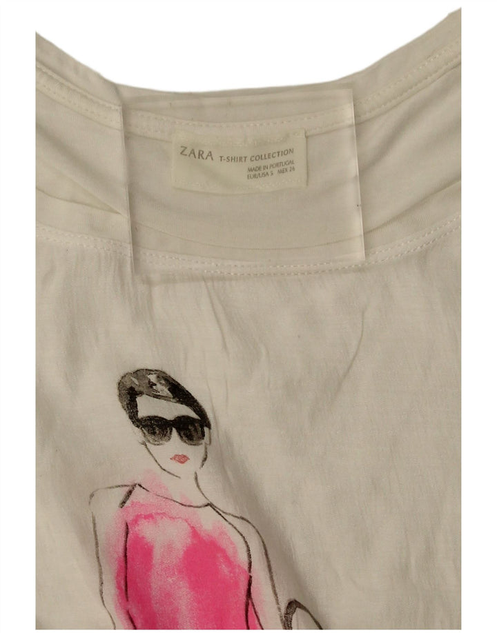 Zara Γυναικείο γραφικό T-Shirt Top UK 10 Small White