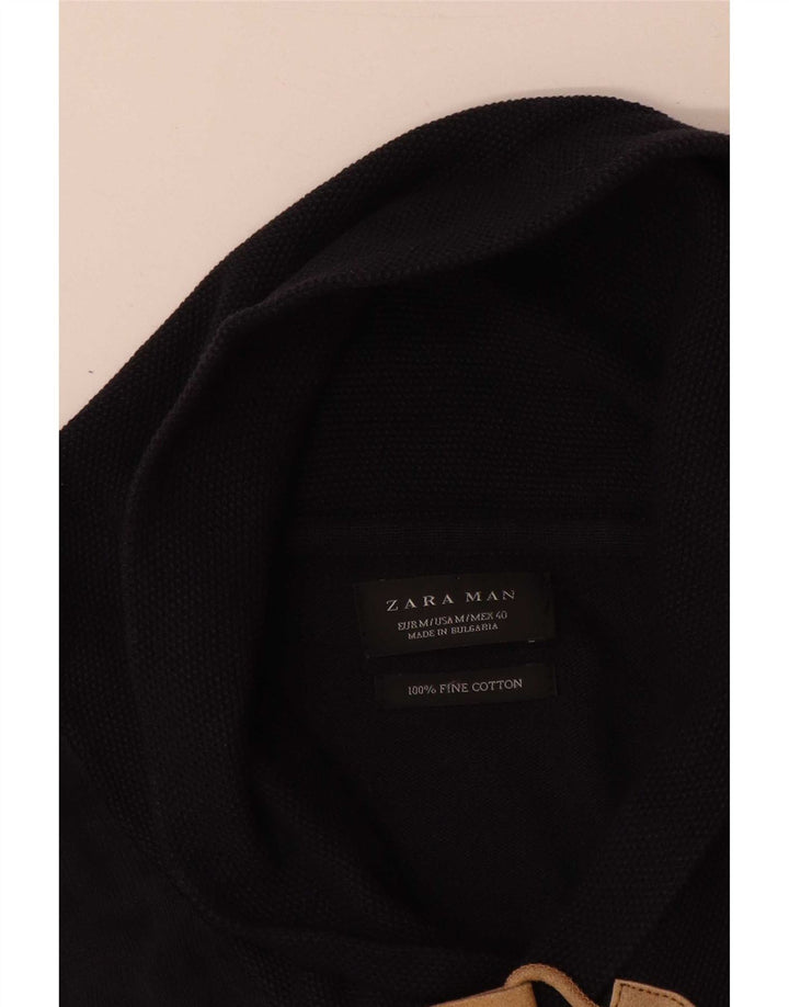Ανδρικό πουλόβερ Zara με σάλι λαιμόκοψη, μεσαίο μπλε βαμβακερό