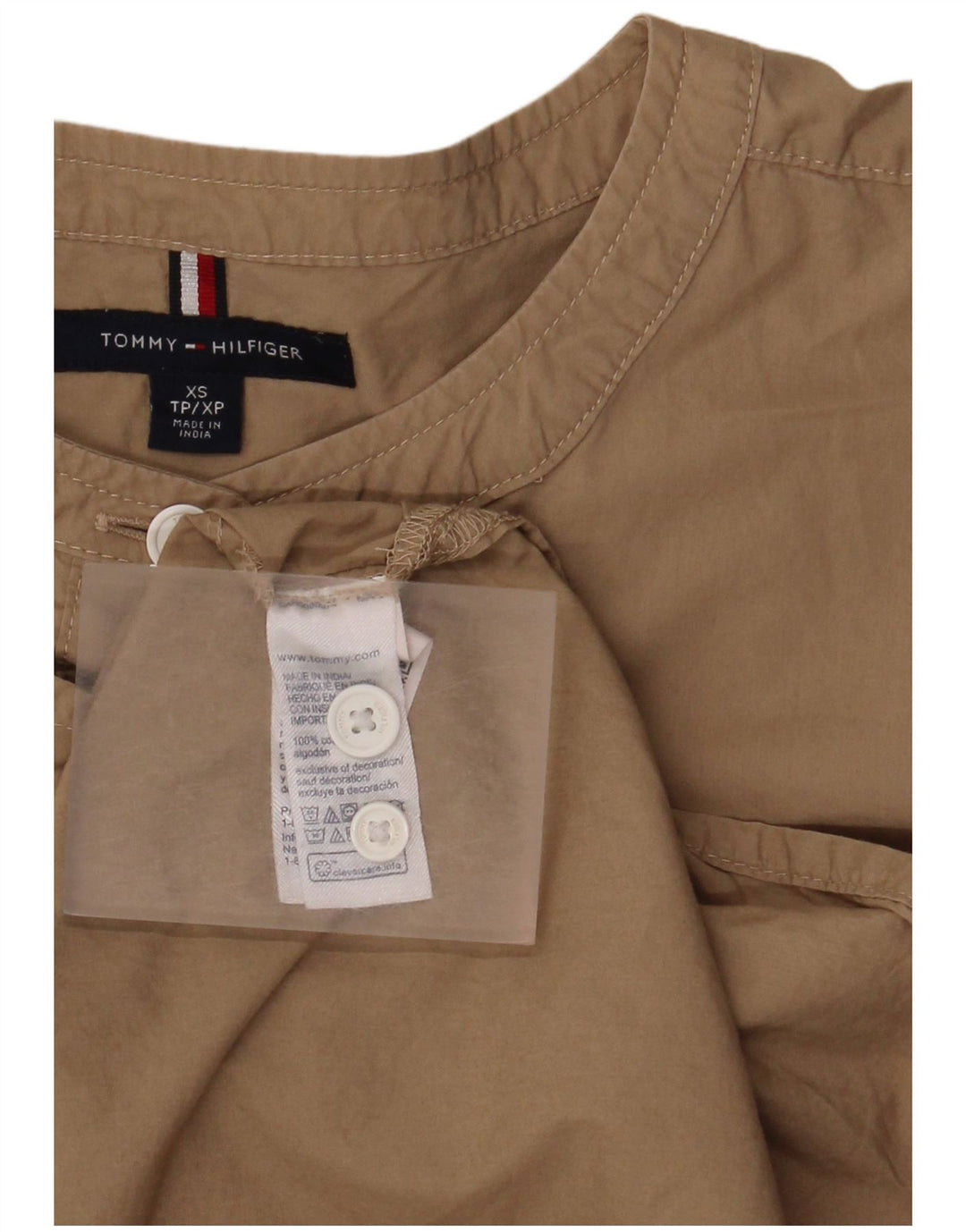 Tommy Hilfiger Γυναικείο πουκάμισο πουλόβερ μεγάλου μεγέθους UK 6 XS Μπεζ βαμβακερό