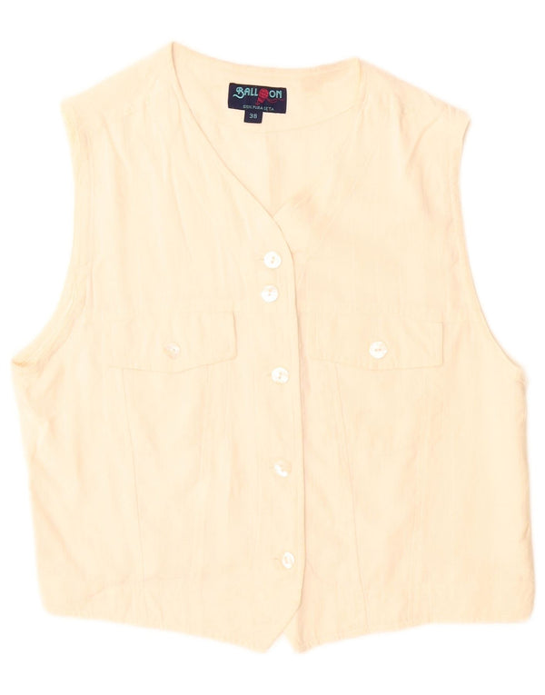 Γυναικείο αμάνικο πουκάμισο μπλούζα μπαλόνι EU 38 Medium Off White Silk