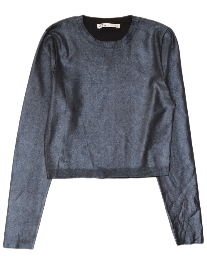 Zara Γυναικείο Crop Top UK 18 XL Navy Blue Polyester