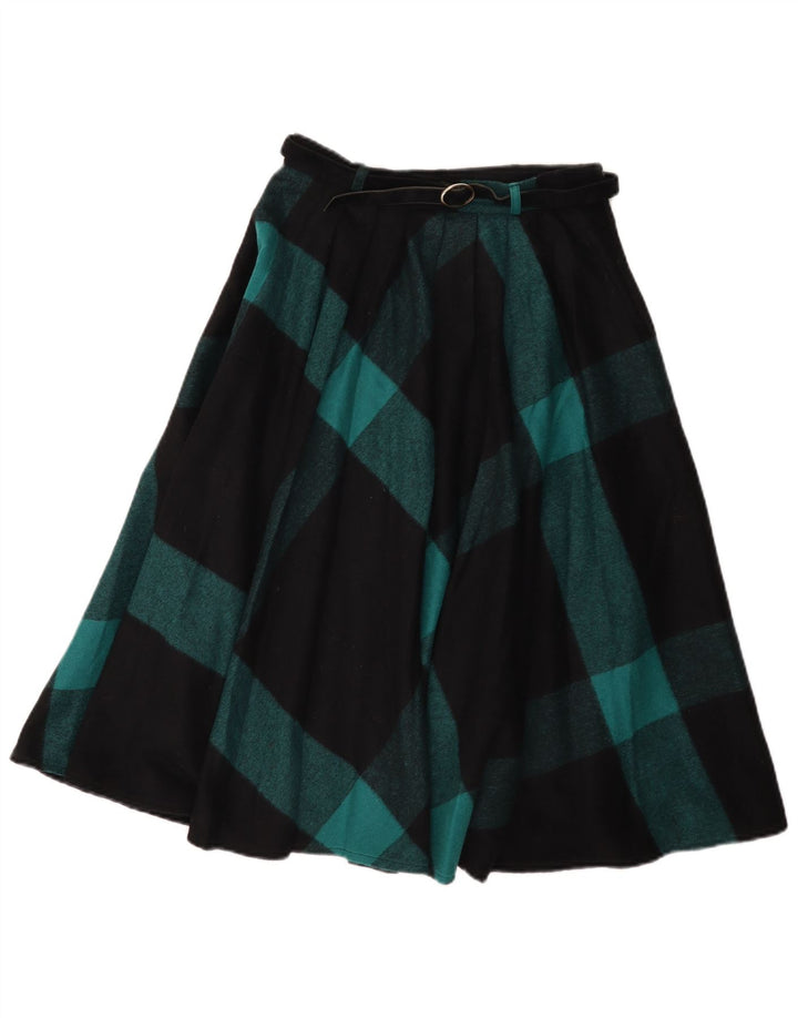 Vintage Γυναικεία Flared Φούστα IT 42 Medium W26 Black Check Wool