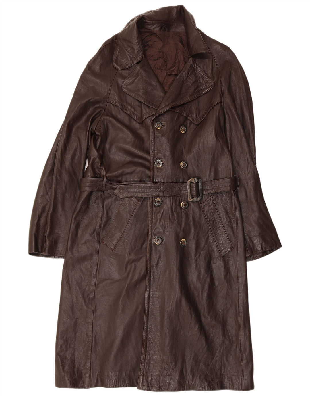 VINTAGE Γυναικείο Δερμάτινο Παλτό IT 52 2XL Καφέ Δερμάτινο