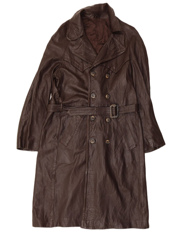 VINTAGE Γυναικείο Δερμάτινο Παλτό IT 52 2XL Καφέ Δερμάτινο