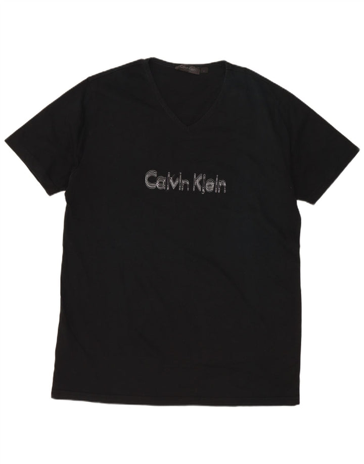 CALVIN KLEIN Ανδρικό γραφικό T-Shirt Top μεγάλο μαύρο βαμβακερό