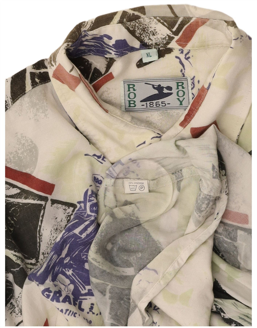 ROB ROY Ανδρικό γραφικό κοντομάνικο πουκάμισο XL πολύχρωμο συνονθύλευμα βισκόζη