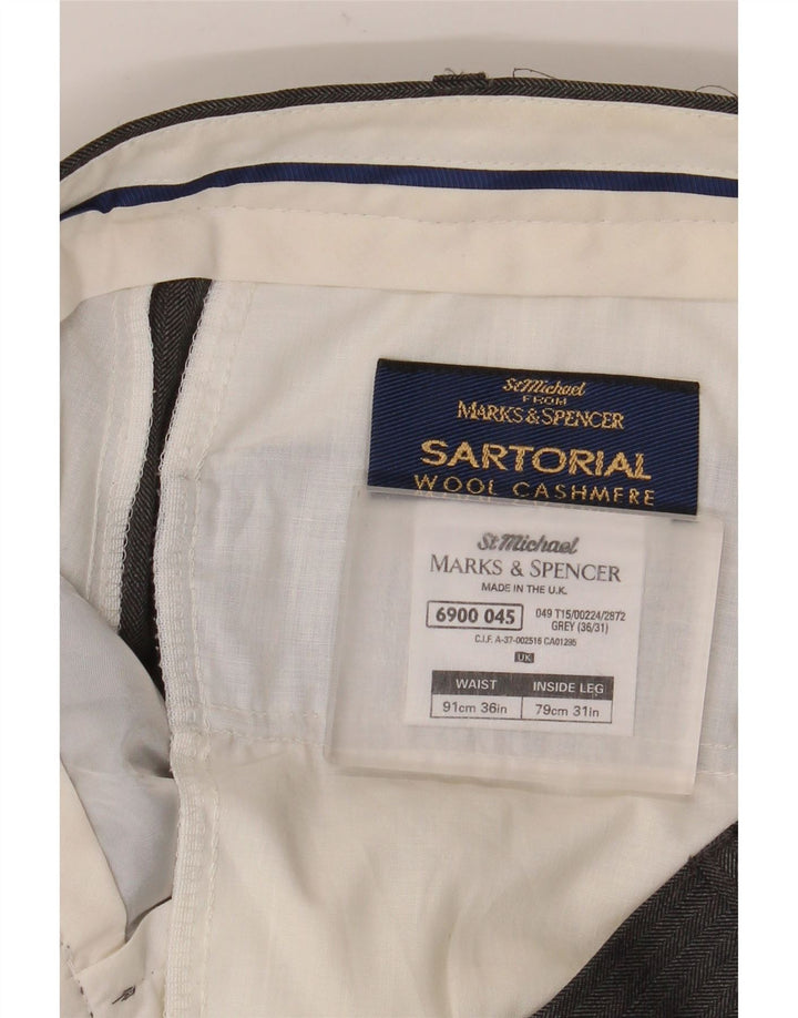 Ανδρικό ίσιο παντελόνι Marks & Spencer W36 L31 Γκρι μαλλί ψαροκόκαλο