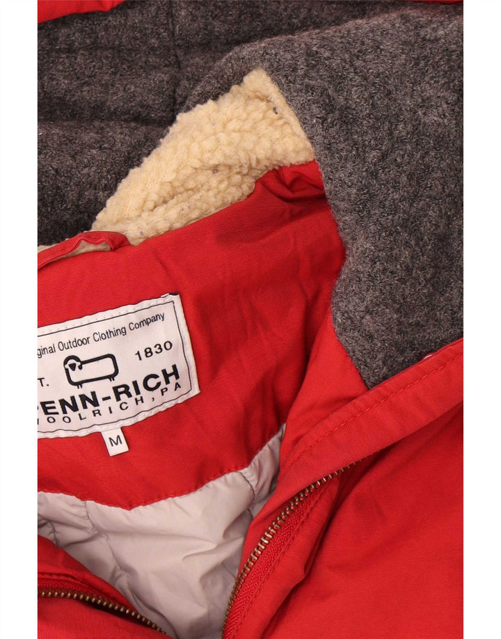 Woolrich Γυναικείο μπουφάν Parka με κουκούλα UK 14 μεσαίο κόκκινο βαμβακερό