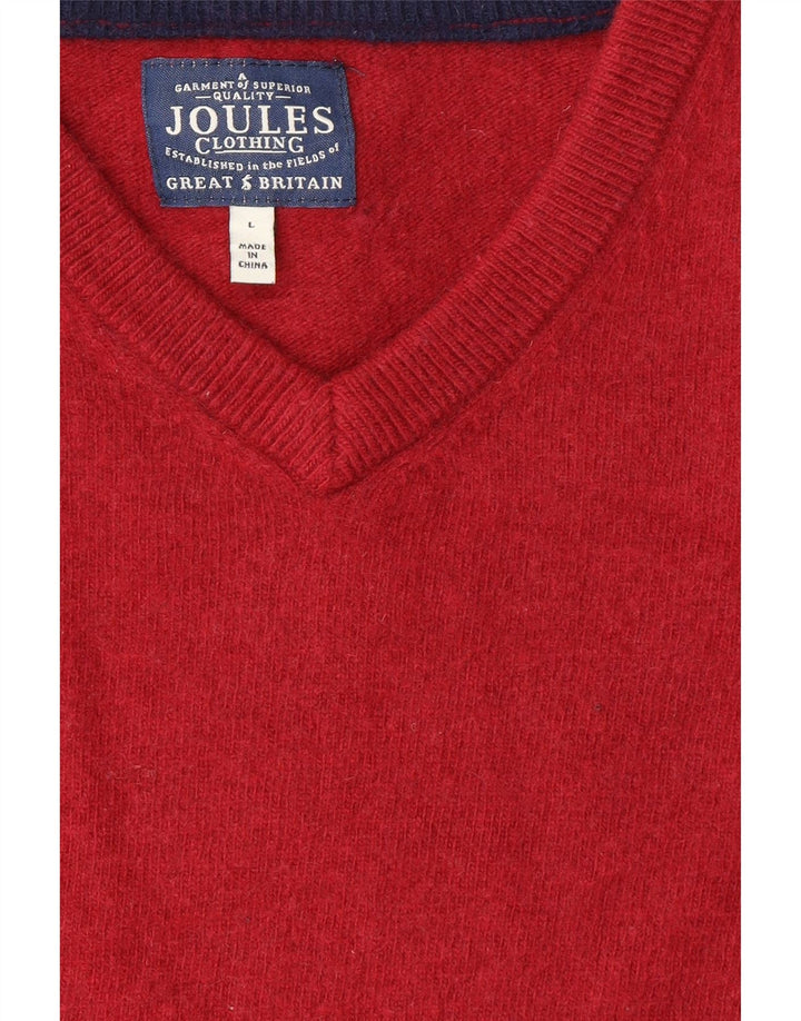 JOULES Mens V-Neck Jumper Sweater Large Red Wool Vintage Joules and Second-Hand Joules from Messina Hembry 