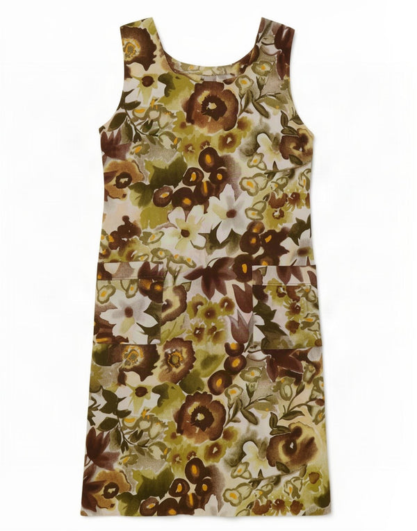 Vintage γυναικείο αμάνικο φόρεμα Shift UK 14 Medium Green Floral