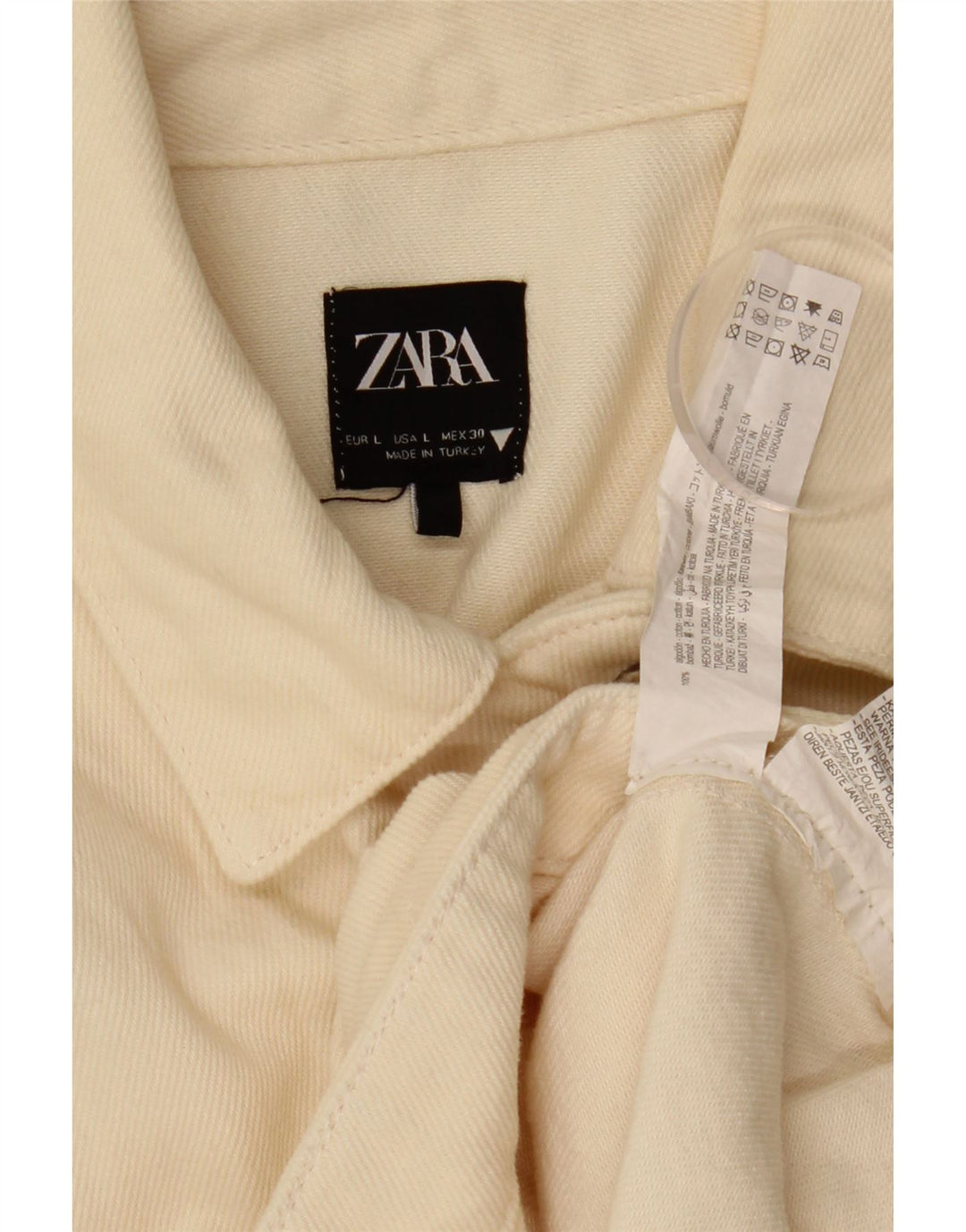 Zara Γυναικείο Crop Oversized Τζιν μπουφάν UK 16 Large Off White Βαμβακερό