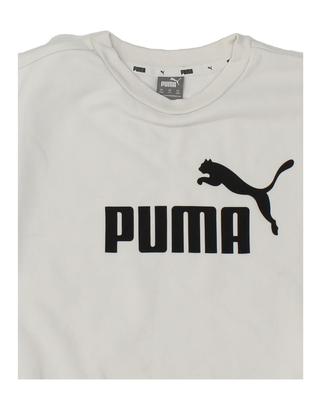 PUMA Womens Oversized Graphic Sweatshirt Jumper UK 2 2XS White Cotton Vintage Puma and Second-Hand Puma from Messina Hembry 