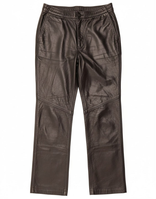 Γυναικείο ίσιο δερμάτινο παντελόνι DANIER UK 16 μεγάλο W34 L31 μαύρο δέρμα