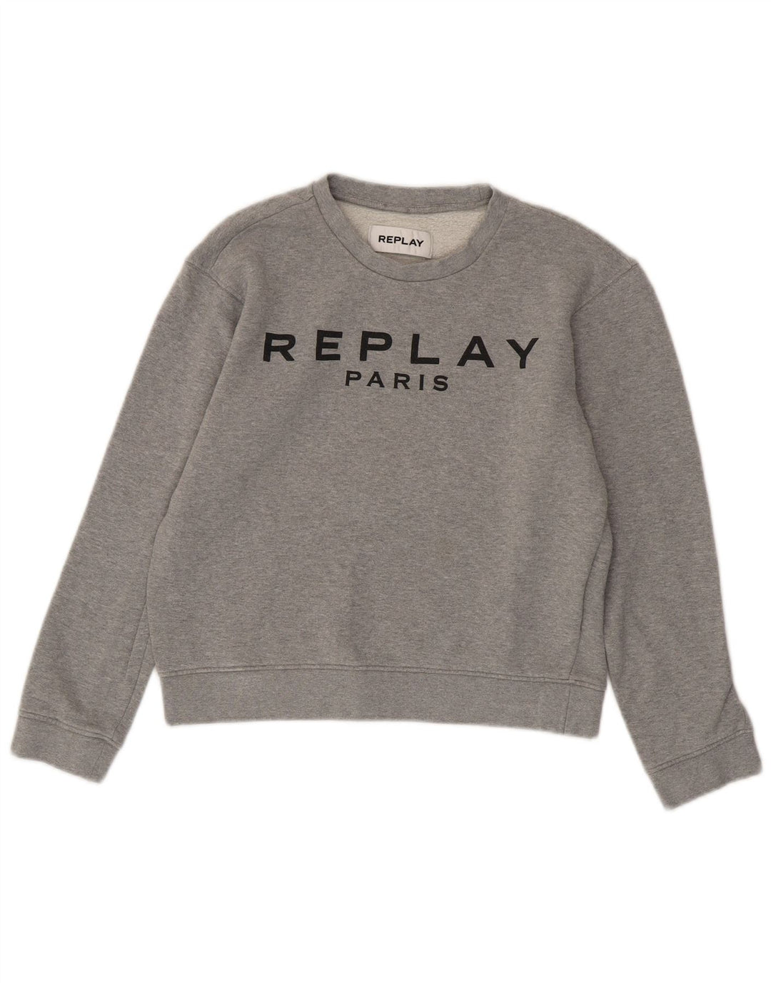 REPLAY Γυναικείο Γραφικό Φούτερ Paris Crop Jumper UK 10 Small Grey Cotton