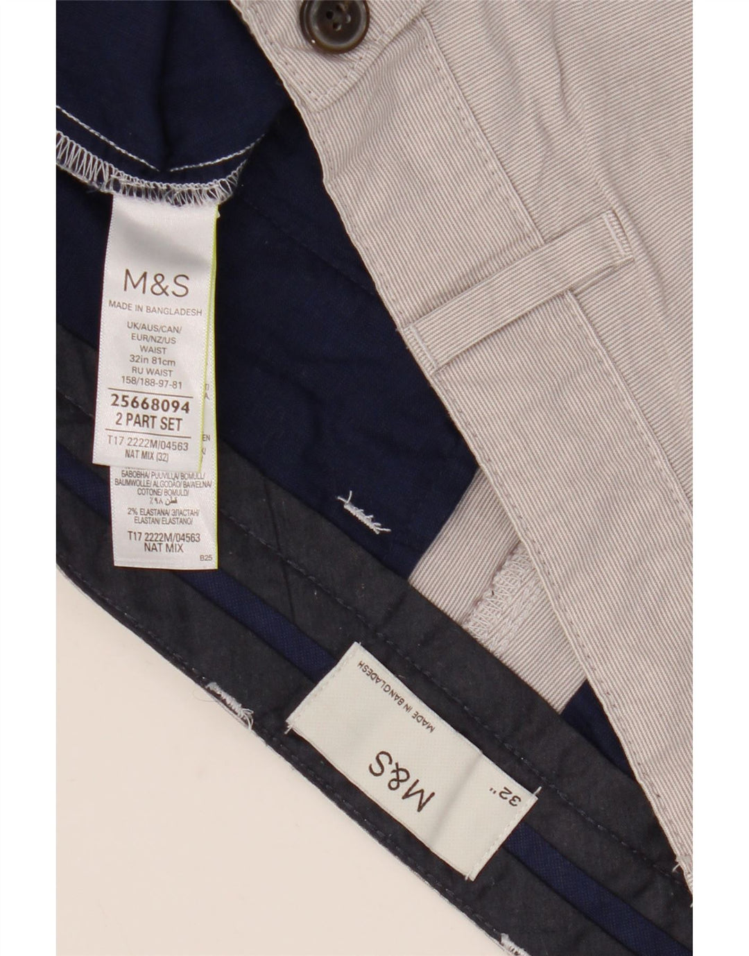Ανδρικό σορτς Chino Marks & Spencer W32 Βαμβακερό με μεσαίο γκρι ρίγες